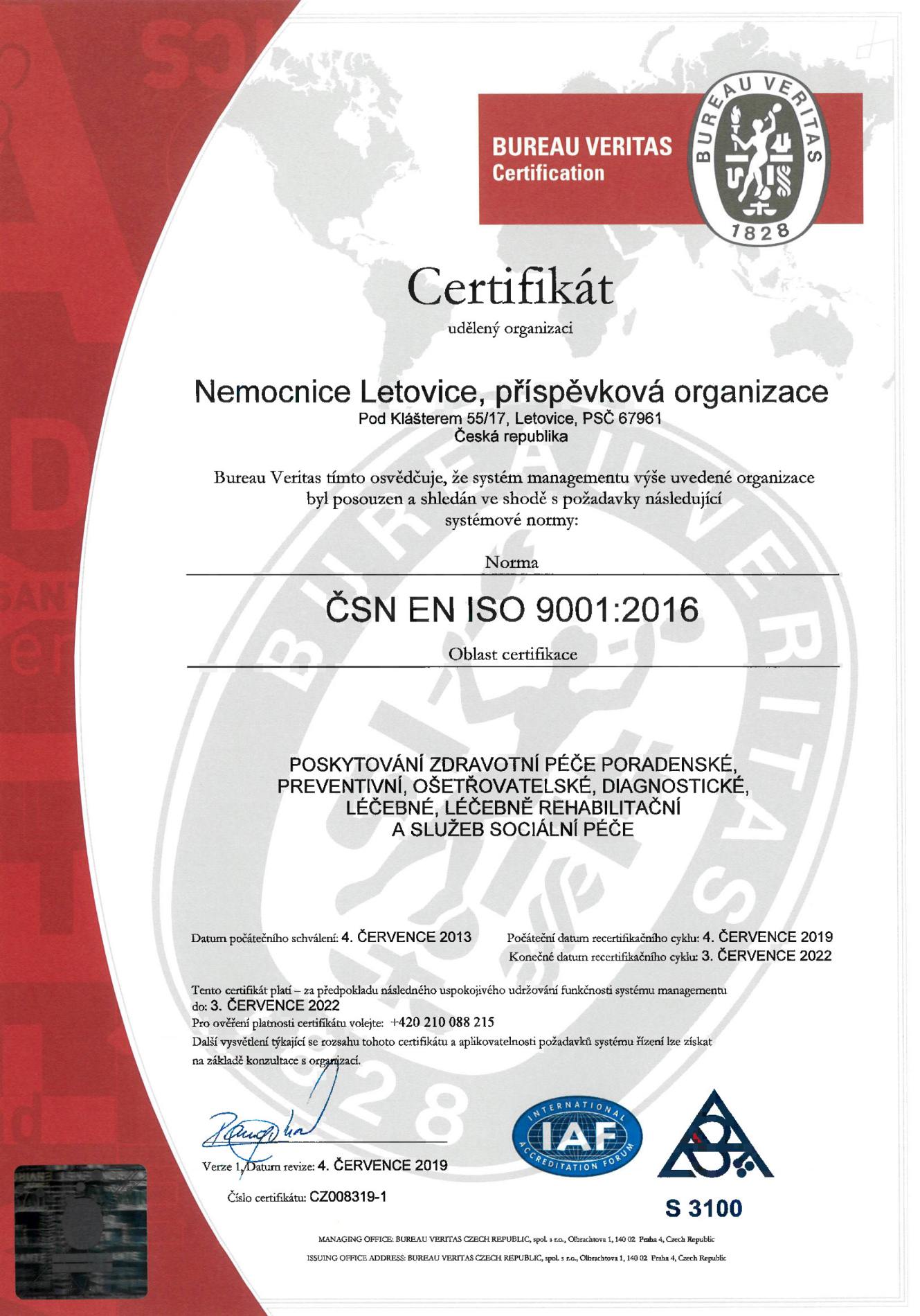 Certifikat ISO 9001 2019