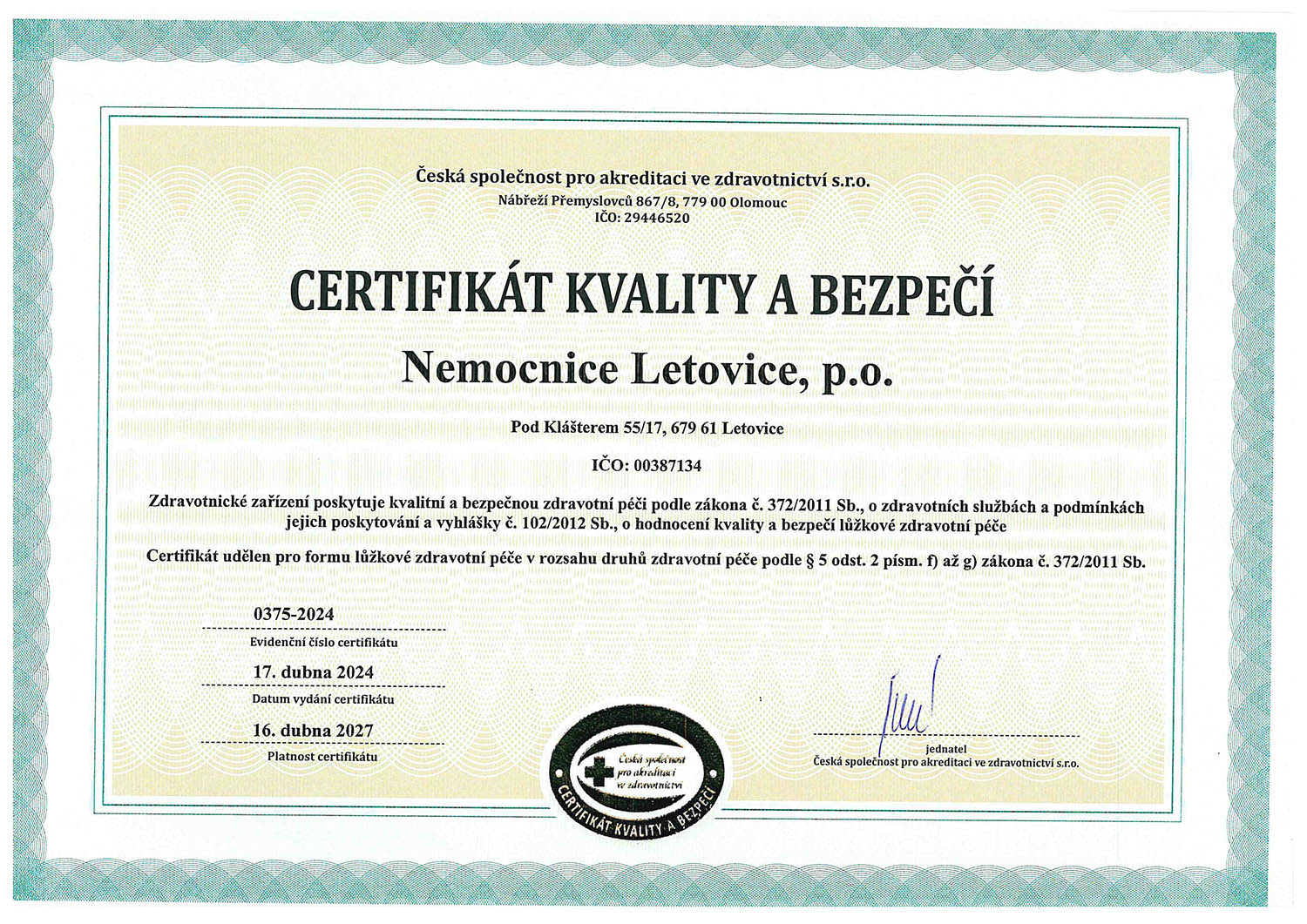 certifikat akreditace 2021
