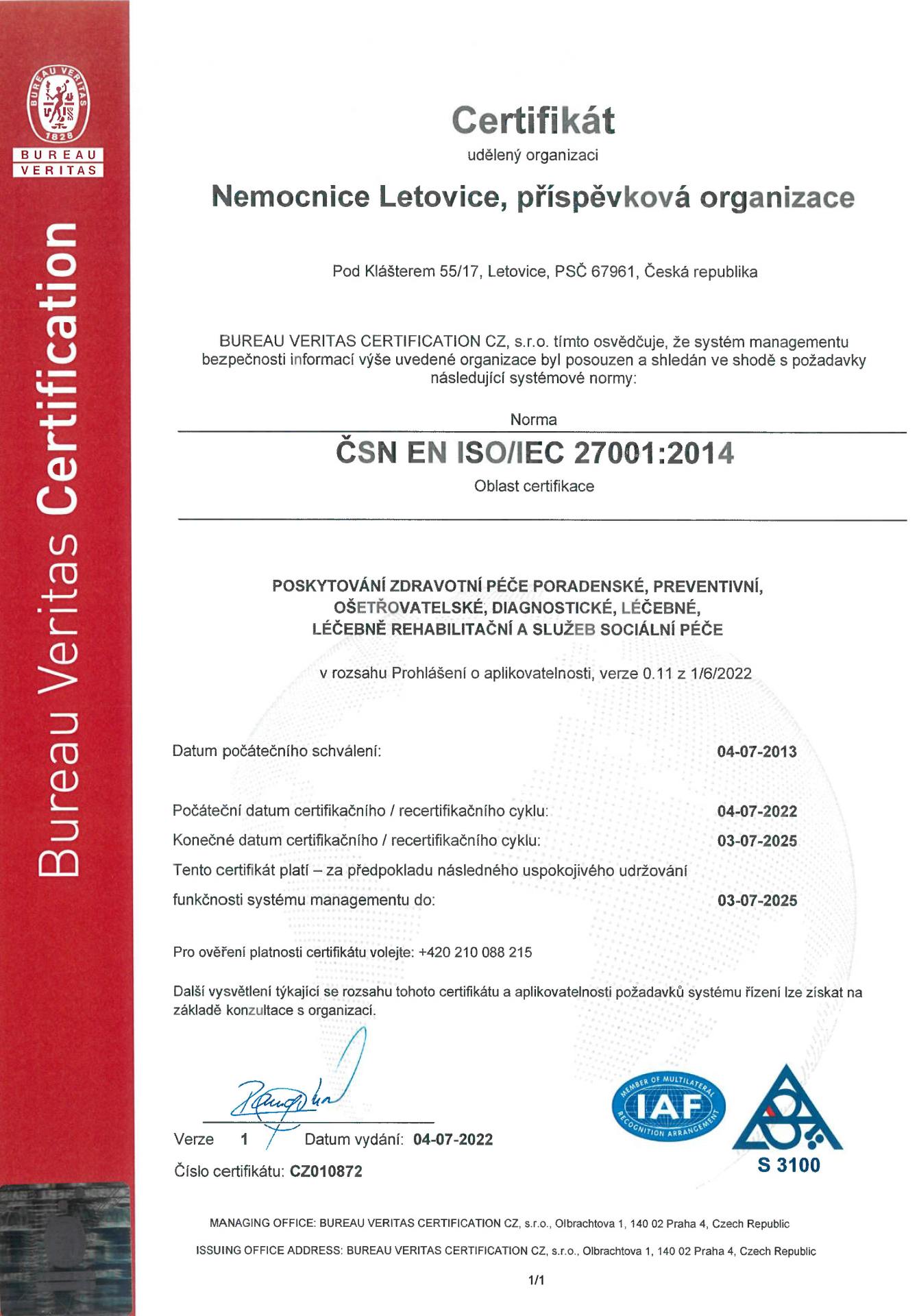 Certifikat ISO 27001 2019